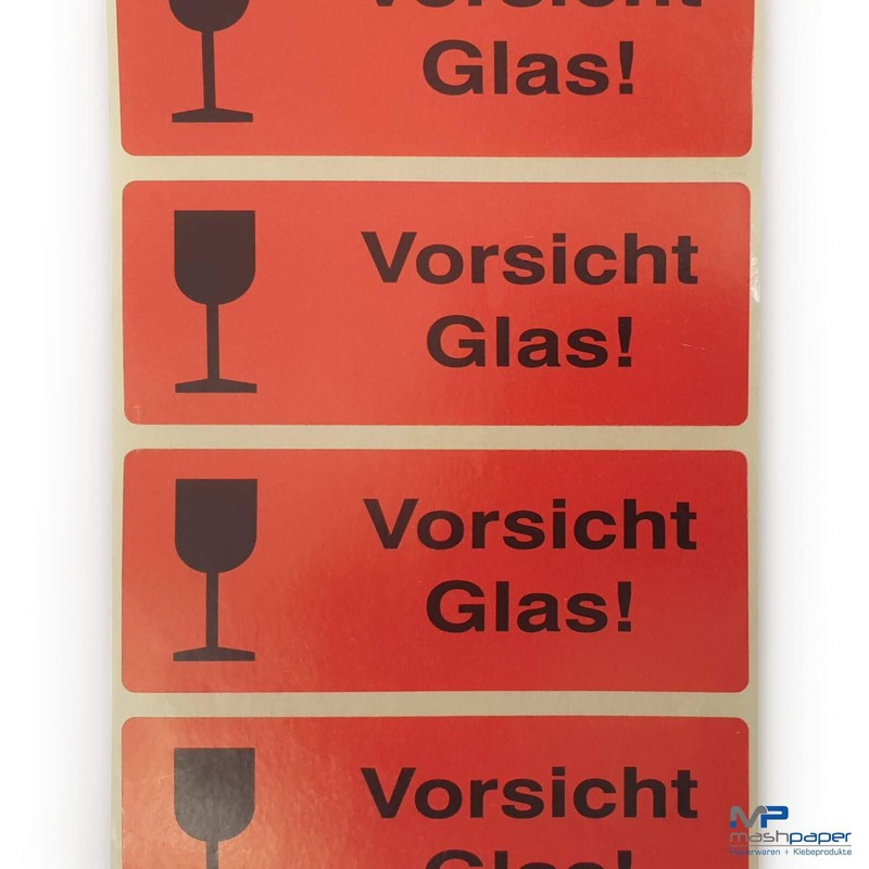 593101 Caution Glass Labels 90 x 35 mm Red Pack