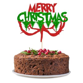 1 decoración para tarta de Navidad, color rojo y verde, con purpurina, para decoración de tartas, para fiestas de Año Nuevo
