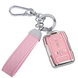 Seedwee for Chevy Silverado Colorado GMC Canyon Sierra 4 Button Key Fob Cover, Soft TPU Keys Protector Bling Key Fob Keychain for 2014 2015 2016 2017 2018 2019 2020 2021 M3N-32337100, Silver Pink