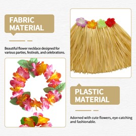 VilaGi 5Pcs Hawaiian Hula Skirt Costume Set,Hawaiian Grass Skirt Fancy Dress Hawaiian Leis Hawaiian Garlands Bracelet Necklace Hawaii Leis for Kids Summer Beach Flower Leis Tropical Party Decorations