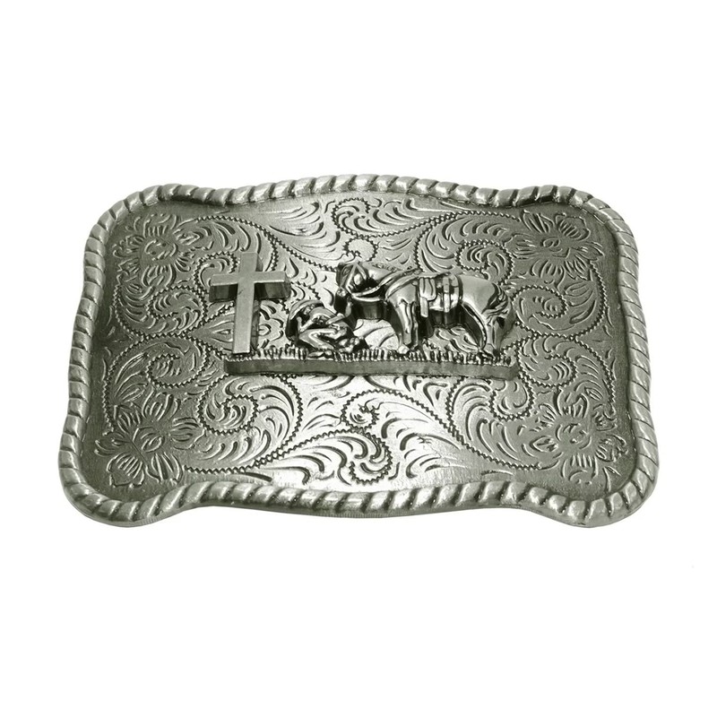 Moranse Silver Religion Cross Kneeling Prayer Design Western Cowboy Rectangle