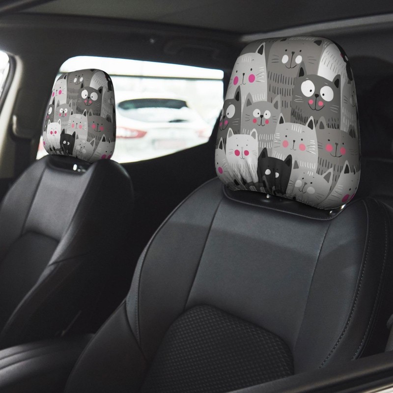 DSSWTP Cat Pattern Universal Car Headrest Cover Soft Car Seat