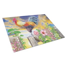 Caroline's Treasures PRS4063LCB Rooster Barnyard Morning Glass Cutting Board Large Decorative Tempered Glass Kitchen Cutting and Serving Board Large Size Chopping Board