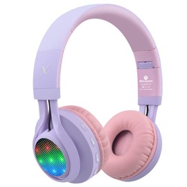 Riwbox Riwbox WT-7S Kids Bluetooth Headphones Light Up, Foldable Stero Wireless Headset with Microphone and Volume Control for PC/Tablet/TV/Travel (Purple)