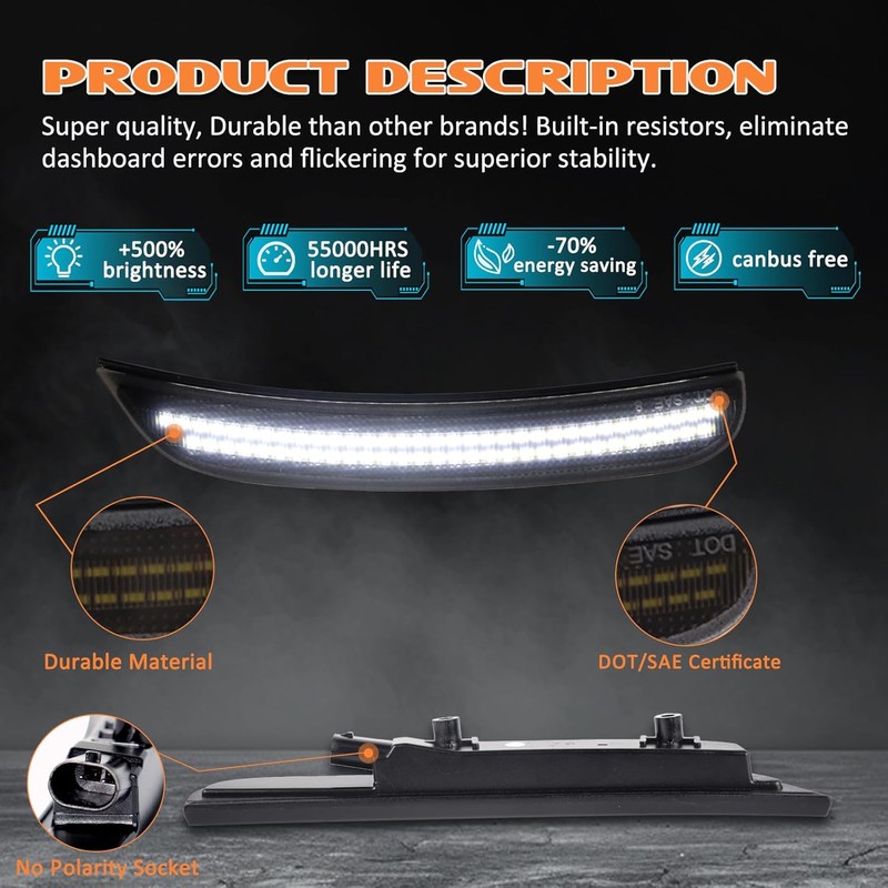 Dynamic White LED Side Marker Light Compatible with Dodge Charger