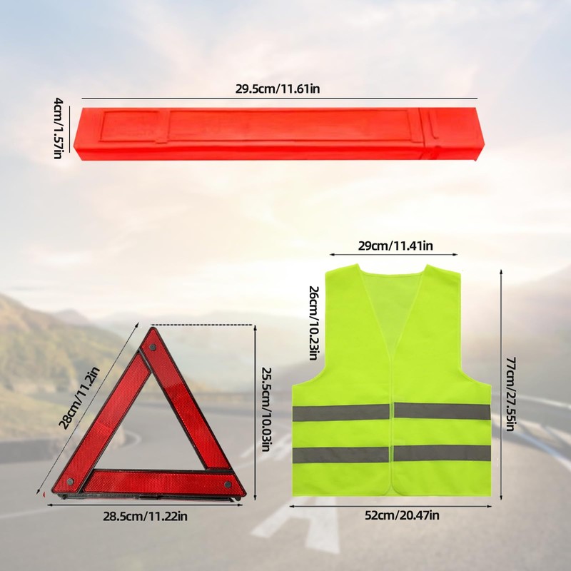 Houkary 3-in-1 Warning Triangle and Safety Vests Car Set 360