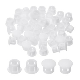 PATIKIL Plastic Hole Plugs, 48 Pcs 2/7"(7mm) Plastic Plugs Screw Hole Plug Snap Desk Grommet Buckle Knockout Locking Plugs Furniture Insert End Cap for Holes Kitchen Cabinet, White