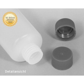 Octopus 10 x 250 ml Plastic Bottles, HDPE Plastic Bottles with Blue Screw Caps, Empty Bottles with Blue Screw Caps, Round Bottles with 10 Labelling Labels