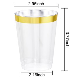 I00000 60PCS Gold Plastic Cups,10 oz Clear Plastic Cups with Gold Trim, Heavy-Duty Disposable Hard Plastic Cups For Party, Premium Gold Rimmed Plastic Cups Perfect for Wedding & Party