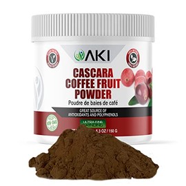 AKI Cascara - Polvo de frutas y café, ideal en antioxidantes y polifenoles, puede apoyar la salud cerebral, ideal para té, café, batidos y productos horneados, vegano, sin OMG, sin gluten y cafeína (5.3 onzas)