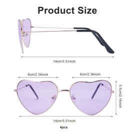 Zythrem 4pcs Hippy Sunglasses Heart Shape Metal Cute Party Festival Glasses Hippie Carnival Decoration for Costume Party (Purple)