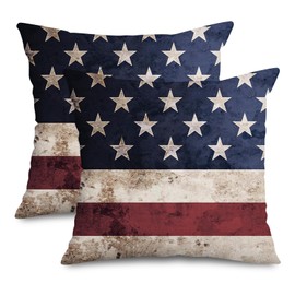 AnyDesign Vintage Patriotic Pillow Covers 18x18 Set of 2 4th of July American Flag Throw Pillow Cases Retro Star Stripe Cushion Covers for Independence Day Memorial Day Party Home Couch Sofa Car