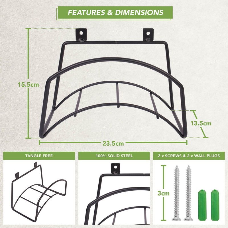 BLOSTM Wall Mounted Garden Hose Hanger - Solid Steel Hose