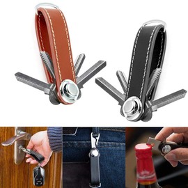 [VOSO] Genuine Leather Key Holder Key Organizer Safety Locking Mechanism, Expandable Key Holder Hook Up to 8 Keys Tool Key Storage Smart Key Chain Genuine Leather Key Ring for Men Women Car Home Keys,