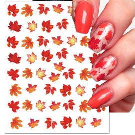 IDDFEVE Fall Nail Art Stickers, Thanksgiving Day Laser Glitter Nail Decals, 3D Self-Adhesive Maple Ginkgo for DIY Nail Supplies Decoration(6 Sheets)