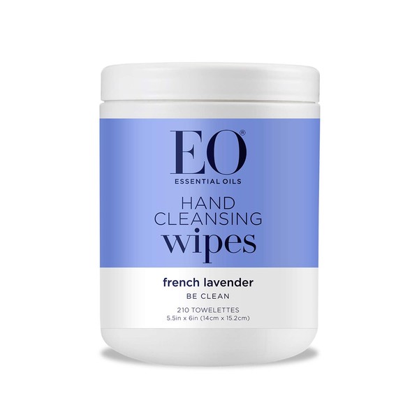 EO Hand Cleansing Wipes, 210 Wipes (Pack of 1), French Lavender, Biodegradable, Plant Derived Alcohol with Pure Essential Oils