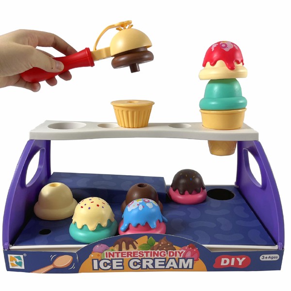 Ice Cream Toy (16 pcs）- Play Food for Kids，Realistic pretend play toy with Food Scoop and Ice Cream Cone | Ice Cream Play set for Girls & Boys - Best Ice Cream Shop for Kids 3 4 5 6 7 8 9 Year Old.