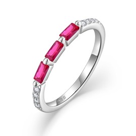 Blaniy Stackable Rings for Her 925 Sterling Silver Promise Ring Engagement Anniversary Eternity Ring with Ruby July Birthstone Jewelry Gifts for Women Size 6