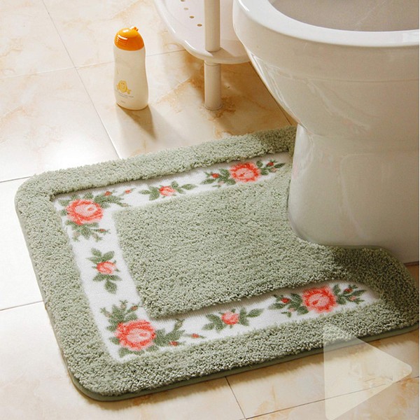 UKELER Non-Skid Floral Rose Bathroom Contour Rugs, Set of 2