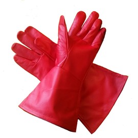 Leather Gauntlet Gloves RED 2X-Large Long Arm Cuff