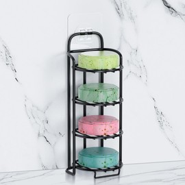 4-Tier Shower Soap Shampoo Bar Holder, Self Adhesive & Freestanding Draining Soap Dish Caddy for Bathroom Wall Accesories Decor Black