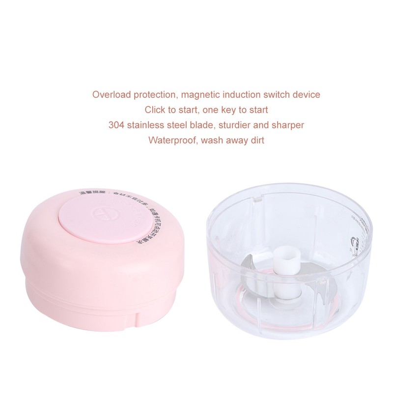 100ML Pink Garlic Grater USB Charging Electric Garlic Crusher Pressing