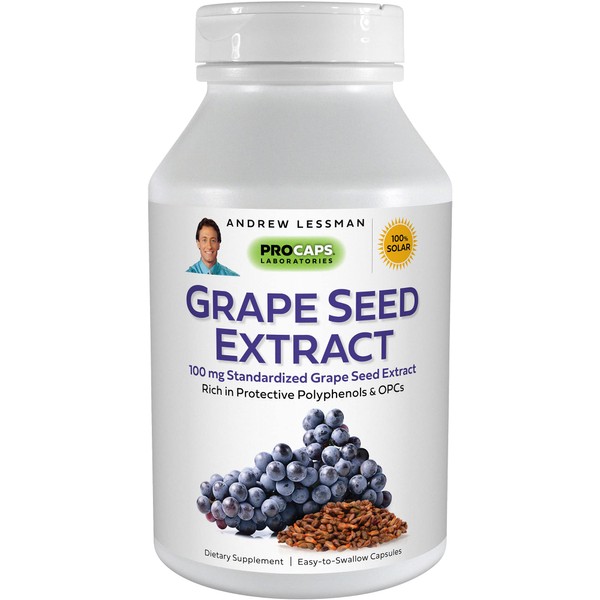 ANDREW LESSMAN Grape Seed Extract 180 Capsules – 100 mg Standardized Extract, Anti-oxidant, Neutralizes Damaging Free Radicals, Supports Healthy Circulation. Rich in Protective Polyphenols