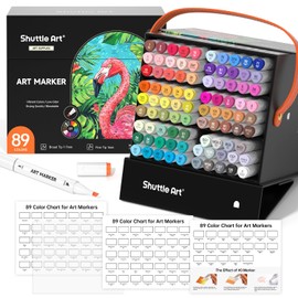 Shuttle Art 89 Colors Alcohol Markers, 88 Colors Dual Tip Art Marker Set Plus 1 Colorless Blender with Marker Case Perfect for Illustration Students Adult Coloring Sketching