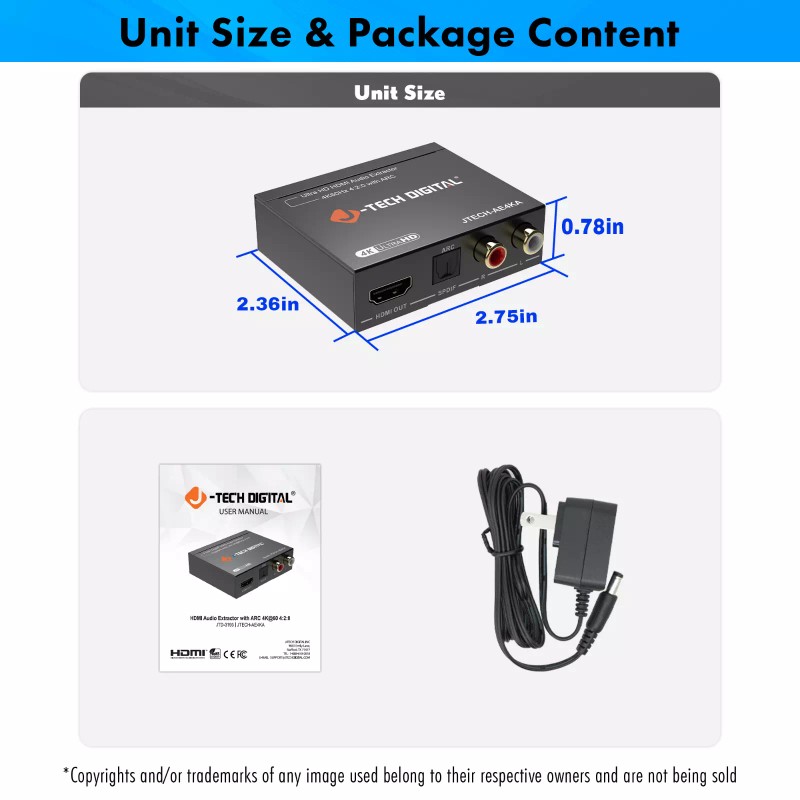 J-Tech Digital 4K60Hz HDMI Audio Extractor via Optical or RCA