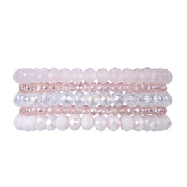 NCPLYGOU 5pcs Crystal Beaded Bracelet Bulk for Women Multi Layer Stacking Bracelets(pink)