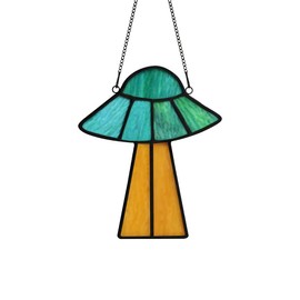 HAOSUM Stained Glass Window Hanging Alien Decors,Sun Catchers Indoor Window Stained Glass UFO Decor,Alien Birthday Party Decorations for Windows Living Room Bedroom (Green)