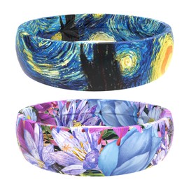 Zollen Silicone Wedding Rings for Women 2 Packs ，Breathable Printed Design with Leaves，Unique Design, Comfort Fit Ring,Size 08