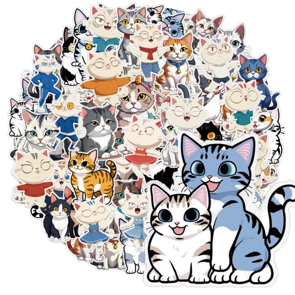 Cute Cartoon Cat Stickers for Kids: 100Pcs 2 Styles Kawaii