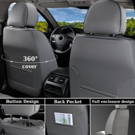 Coverado Seat Covers Full Set, Luxury Leather Car Seat Covers, Waterproof Automotive Car Seat Covers Universal Fit for Most Sedans, SUVs, Pick-up Trucks(Gray)