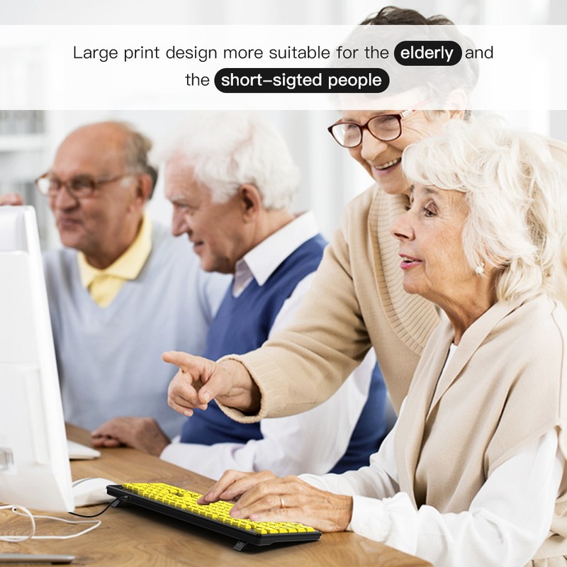 Wired Keyboard - Yellow Large Character Keyboard for Elderly,High Compatibility