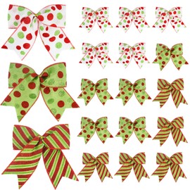 MACTING 18PCS Red Green Christmas Bows 6 Inch Large Christmas Tree Bows for Wreaths Garland Gift Wrapping Christmas Dot Bows Ribbon Ornaments for Holiday Party Crafts Xmas Decorations