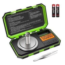Ankilo Digital Fine Scale, Mini Pocket Scale, 50 g/0.001 g Milligram Scales, Kitchen Scales with 50 g Calibration Weights and Tweezers, Tare Function, for Experiments, Jewellery, Green