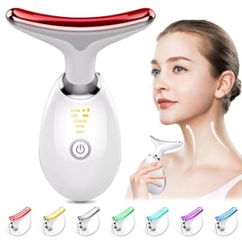 linzezon Neck Face Massager, 7 Color Face Neck Massager for Skin Care Routine at Home, Facial Massager with Non-slip Design, White