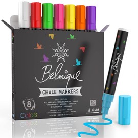 Belmique Chalk Pens Colourful Neon Colours for Blackboard & Window 6 mm Perfect as Chalk Pen, Chalk Marker, Foil Pens, Blackboard Pen, Glass Marker & Whiteboard Marker - Dry Wipe Clean