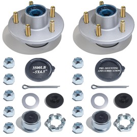 LUXTRKSTO 2Sets Galvanized Trailer Idler Hub Kits 5 Bolt 4.5, Boat Trailer Hubs Kit 5 Lug 5x4.5 Pre-Installed and Lubricated for 3500 lbs 1-1/16'' to 1-3/8'' #84 Spindle Tapered Axle