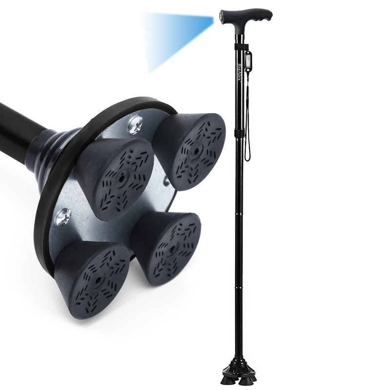 ビグアレクス（BigAlex）ステッキ 杖 自立伸縮折りたたみ杖 LED ライト 軽量 アルミ 長さ調整可能 高齢者 夜間散歩