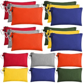 12 Pcs Canvas Tool Bag 11.81 x 7.09 Inch Heavy Duty Tool Pouch Zipper Waterproof Tool Bag Organizer Utility Bag 6 Colors Multipurpose Zippered Pouch with Metal Hook