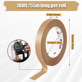 GEYYANG Kraft Paper Tape, Self Adhesive Brown Kraft Tape Framing Tape for Gift Wrapping, Binding, Holding,Craft Art and Sealing - 3/5inch Wide 180FT Long