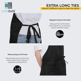 LivinEase Unisex Adjustable Bib Aprons - Stylish Black Chef Aprons with Double Pockets for Men and Women – Ideal for Cooking, Gardening, and Barbecue Aprons (Pack of 1)