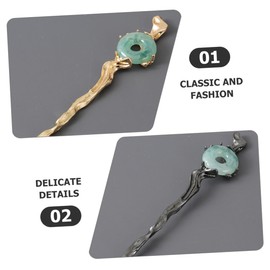 BIUDECO 3pcs Fashionable Chinese Hairpins Resin Jade Inlaid Hair Sticks Hair Styling Pins for Women Accessories for Buns