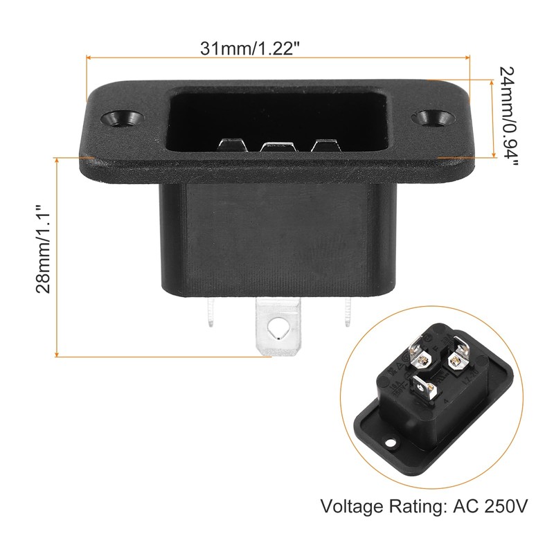 uxcell C20 Panel Mount Plug Adapter AC 250V 16A 3