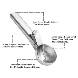 Ice Cream Scoop,Portable Stainless Steel Ice Cream Scoop with Trigger and Comfortable Handle,Icecream Scoop Spoon Perfect for DIY Ice Cream,Fruit,Cookie (1P-silver)