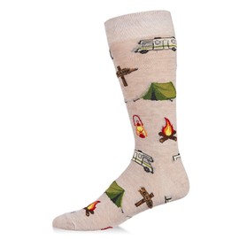 MeMoi Men's Happy Camper Rayon Blend Novelty Crew Sock Crockery 10-13