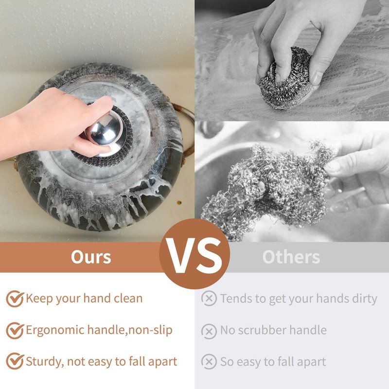5Pcs Steel Wool Scrubber with Replacement Wire Sponge Pads Set,
