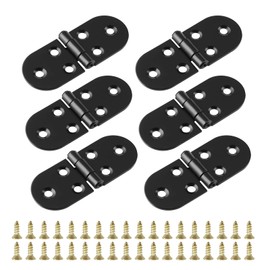 Daryunk 6 Pcs Folding Flip Hinges, Round Edge 180 Degree Zinc Alloy Small Door Hinge with Screws, for Folding Table Cabinet Wardrobe Doors Timber Wooden Box, Home Furniture Hardware, Black